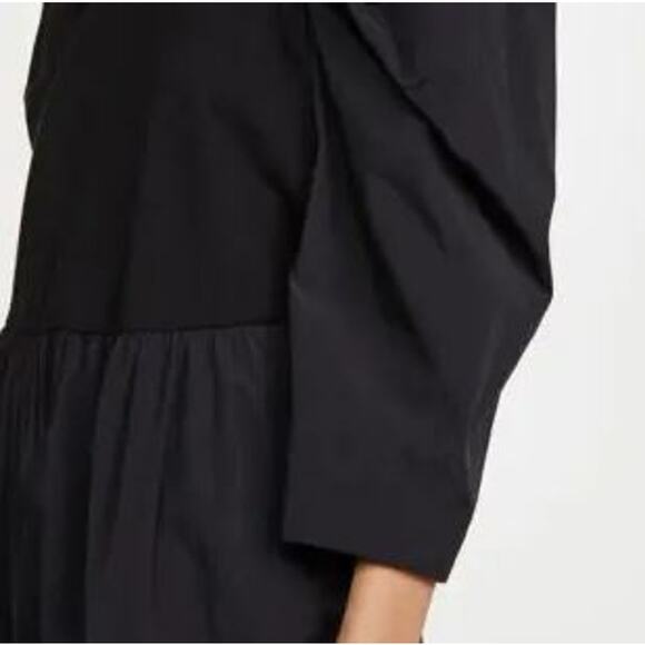 Sea New York Nadja Taffeta Ruffled Puff Sleeve Midi Dress Black Womens Size XS - Picture 2 of 11